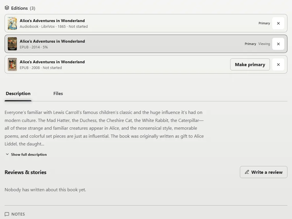 Editions: Keep formats and translations together.