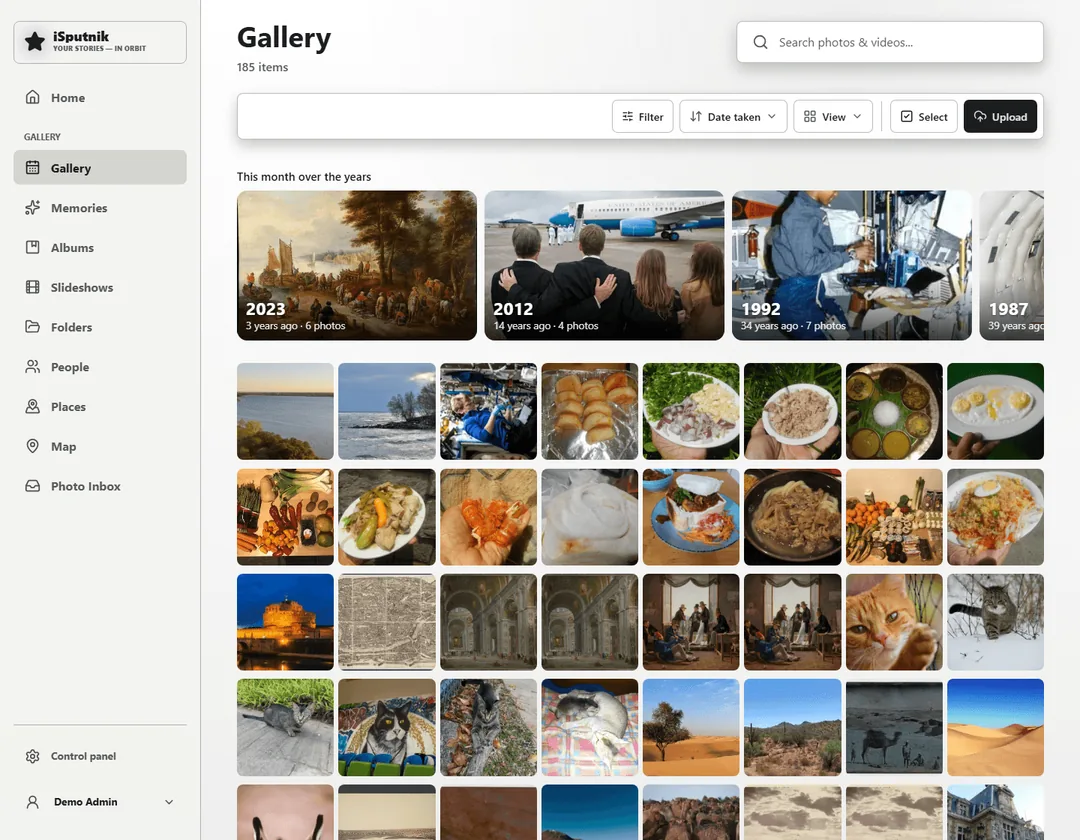 Gallery view: Your whole library, at the tile size you like.